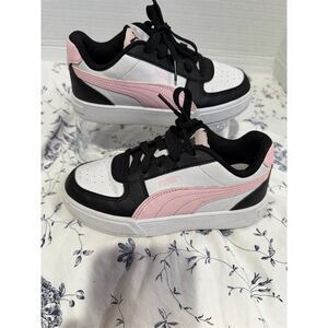 PUMA kids  Sneakers Size 13 Black White Pink Casual Athletic Shoes